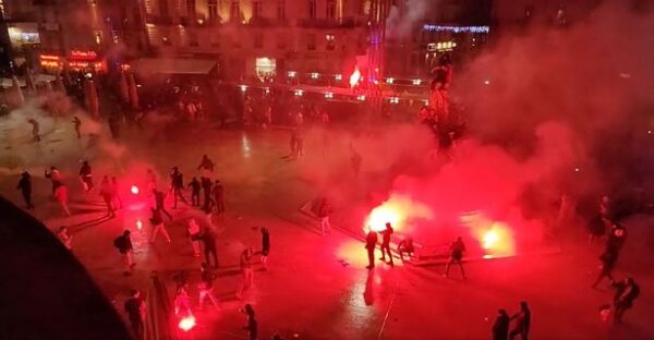 France and Morocco fans clash in violent scenes as fireworks thrown and riot police deployed